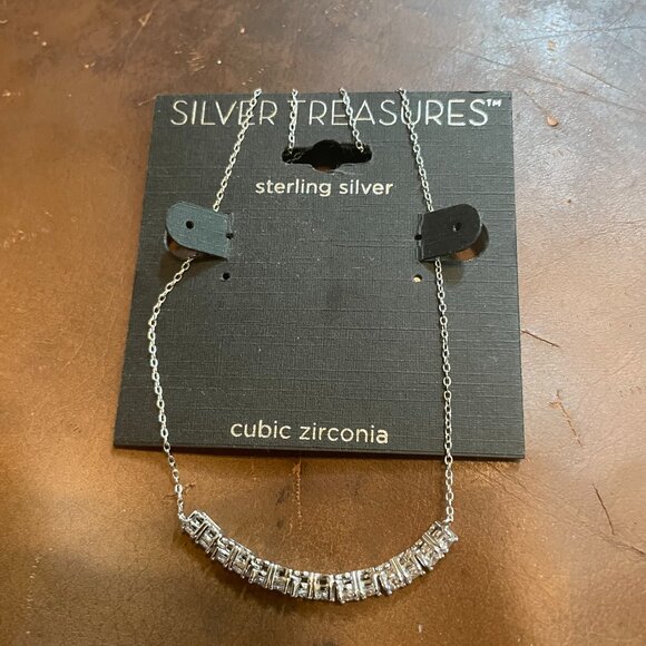Sterling Silver 18" Long Thin Necklace w/ Cubic Zirconia Pendant - Picture 1 of 1